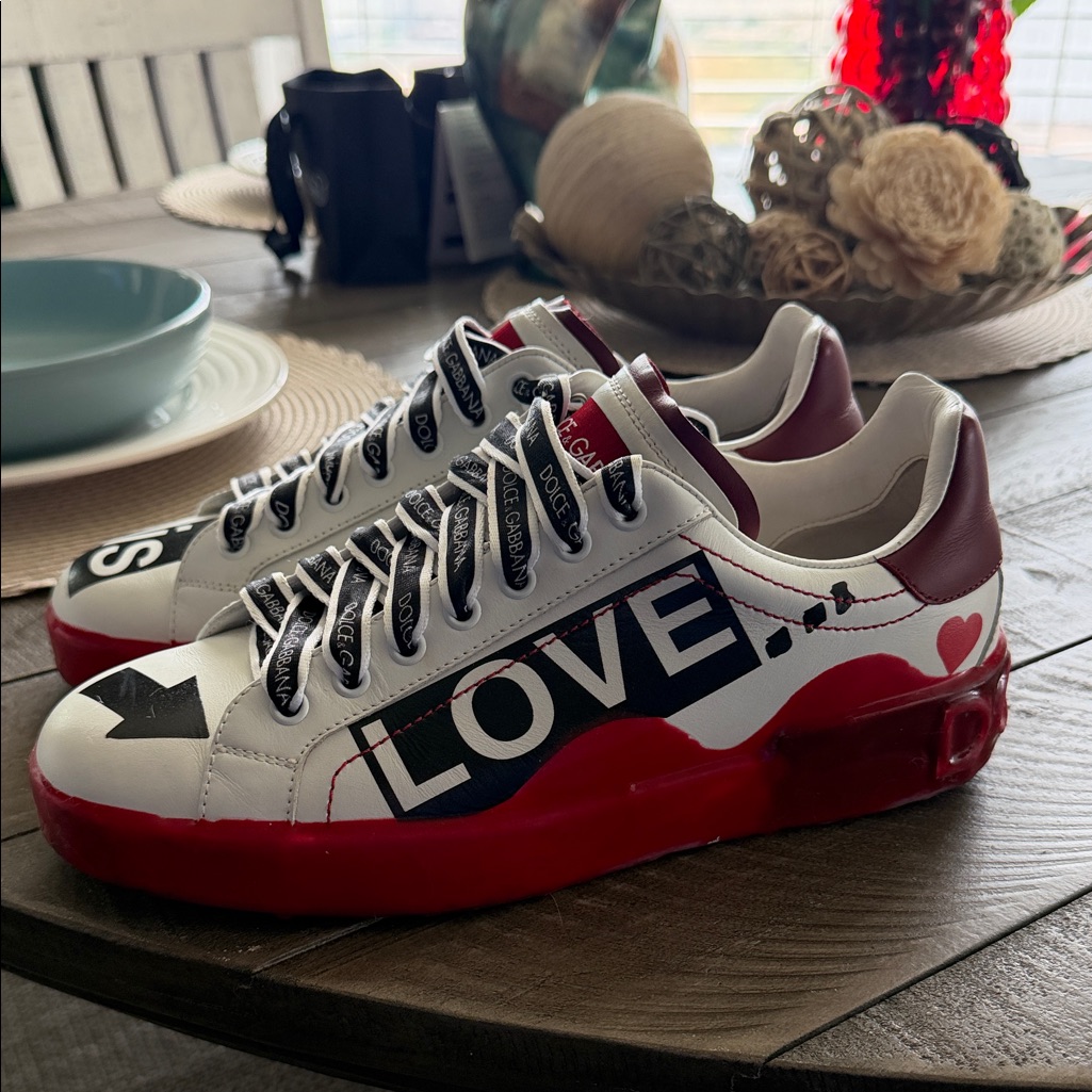 Dolce Gabbana Love Graphic Sneakers With Red Soles